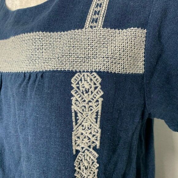 Brass Roe CTS Shift Dress M Blue White Embroidery - Picture 3 of 6